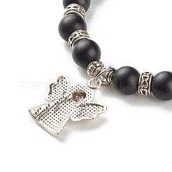 Bracciale tondo opaco con perline in pietra nera sintetica&nbsp;BJEW-JB06963