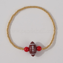 Braccialetti elastici con perline di vetro e perline da rugby&nbsp;HT0331
