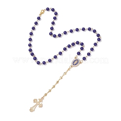 Collares de rosario de cuentas redondas de vidrio azul&nbsp;NJEW-JN05626
