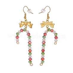 Canne en bonbon de noël en verre avec boucles d'oreilles pendantes en alliage bowknot&nbsp;EJEW-JE04971-02