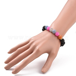Bracelet extensible à perles rondes en agate patinée naturelle (teintée) et pierre de lave&nbsp;BJEW-JB08501