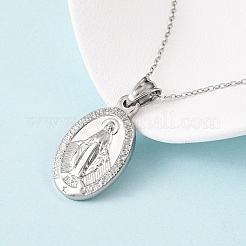 Collane ovali in acciaio inossidabile 304 con ciondolo della Vergine Maria per donna&nbsp;NJEW-B149-02P