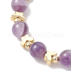 Braccialetti con perline di ametista naturale e ottone per donna&nbsp;BJEW-JB12942-02