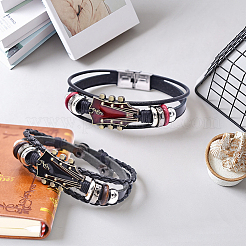 2 bracciale in lega e cordino in pelle di 2 colori per uomo e donna&nbsp;BJEW-CL0001-57