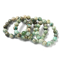 Braccialetti elastici con perline rotonde in diaspro verde naturale per donna&nbsp;BJEW-F535-02D