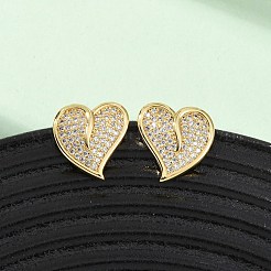 Micro latón corazón allanan aretes de óxido de circonio cúbico&nbsp;EJEW-B153-19G-02