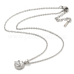 Halsketten mit Mondanhänger aus Messing mit Mikropavé und Zirkonia&nbsp;NJEW-R263-02A-P