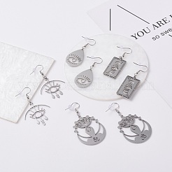 Pendientes colgantes con dije hueco y temática de chakras que no se deslustran&nbsp;EJEW-JE04719