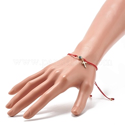 Braccialetto di fascino di strass tondo croce e piatto&nbsp;BJEW-JB07122