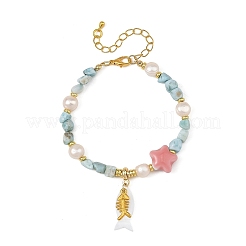 Bracelets d'été en alliage à arêtes de poisson et coquillages naturels&nbsp;BJEW-JB14438