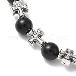 3 bracciale elastico con perle rotonde in onice nero naturale&nbsp;BJEW-JB12343