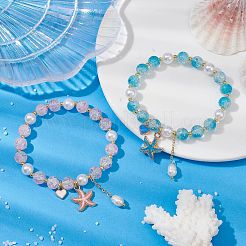 Set di braccialetti elasticizzati con perline rotonde in vetro da 2 pz&nbsp;BJEW-JB09752