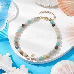 Fußkettchen mit Anhänger aus natürlichem Amazonit und synthetischem Türkis für Damen&nbsp;AJEW-AN00616-04