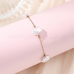 Bracelets à maillons en ABS imitation perle en forme de coquillage&nbsp;BJEW-JB13907