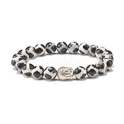 Bracciale elasticizzato in agata dzi naturale con testa di buddha&nbsp;BJEW-JB07705