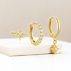 Orecchini a cerchio pendenti a forma di stella in argento sterling con micro pavé di zirconi per l'uso quotidiano&nbsp;OS0022-1