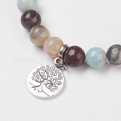 Bracelets extensibles en amazonite à fleurs naturelles&nbsp;BJEW-JB03771-02
