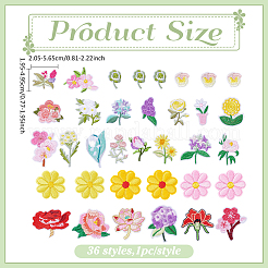 36 Stück Blumen-Polyester-Computerstickerei-Stoff zum Aufbügeln/Aufnähen&nbsp;PATC-WH0021-042