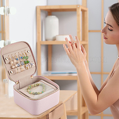 Boîtes de rangement à bijoux portables en cuir PU avec fermeture éclair et poignée&nbsp;CON-WH20005-28B