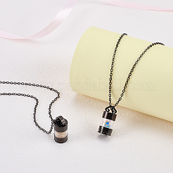 2 Stück Halskette mit Anhänger in Form einer Urne aus Edelstahl 304 mit Säule aus Klarglas (Ascheflasche)&nbsp;NJEW-FG0001-27EB
