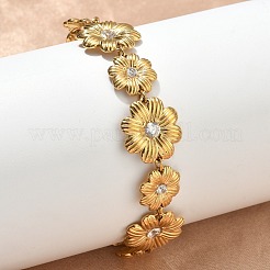 Pulseras de cadena de eslabones de margaritas con circonita cúbica transparente y micropavé de acero inoxidable 304 para mujer&nbsp;BJEW-F533-01A-G
