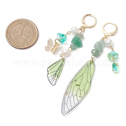 Natürliche grüne Aventurin & Aquamarin & Topas Jade Leverback Ohrringe&nbsp;EJEW-TA00591