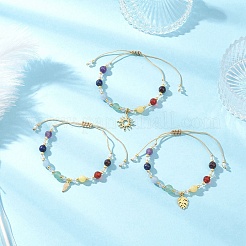 3 bracelet à breloques chakra en acier inoxydable 304&nbsp;BJEW-JB12564-04