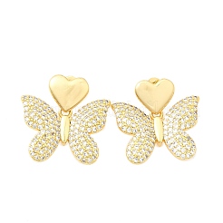 Pendientes de mariposa de latón con circonitas cúbicas transparentes&nbsp;EJEW-C147-04G