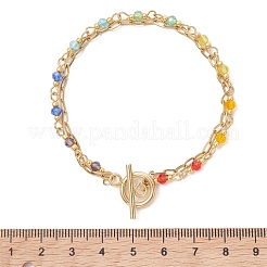 Mehrsträngige Armbänder aus Büroklammerkette aus Edelstahl 304 und Glasperlen für Damen&nbsp;BJEW-JB13557