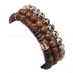 3 Stück 3-teiliges Stretch-Armband-Set mit natürlichen Dalmatiner- und Kokosholzperlen&nbsp;BJEW-JB09863