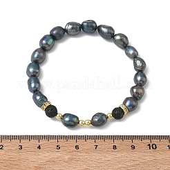 Elastische Armbänder aus natürlichen Süßwasserzuchtperlen und Lavasteinperlen für Damen&nbsp;BJEW-JB13714-01