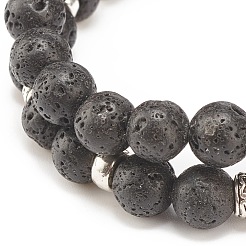 2pcs 2 style bracelets extensibles en pierre de lave naturelle et hématite synthétique sertis de tube en alliage perlé&nbsp;BJEW-JB08319