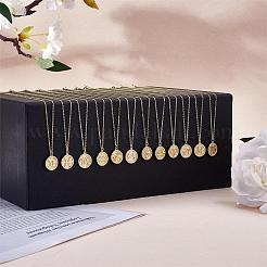 925 argent sterling 12 constellation collier or horoscope signe du zodiaque collier rond pendentif astrologie collier avec zircons bijoux d'anniversaire cadeau pour femmes hommes&nbsp;JN1089D