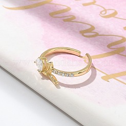 Anelli polsino a spina di pesce con cuore in zirconia cubica trasparente&nbsp;RJEW-G337-04G