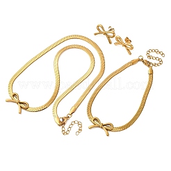 Bowknot 304 Edelstahl Anhänger Halsketten & Charms Armbänder & Ohrstecker Sets&nbsp;SJEW-Z003-03G
