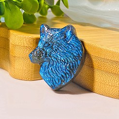 Aus natürlichem Labradorit geschnitzte heilende Wolfskopffiguren&nbsp;PW-WG63853-01