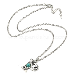 Lettera a~z lega placcata argento antico con collane con pendente in turchese sintetico&nbsp;NJEW-G080-01P