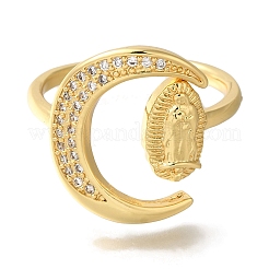 Anelli aperti con placcatura a cremagliera in ottone con zirconi cubici trasparenti e luna&nbsp;RJEW-S411-07G