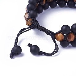 Bracelets de perle tressés réglables en oeil de tigre naturel&nbsp;BJEW-I273-G08
