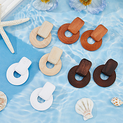 4 Paar 4-farbige Ohrstecker in Donut-Form aus Holz mit Stiften aus 316er Edelstahl für Damen&nbsp;EJEW-FI0002-46