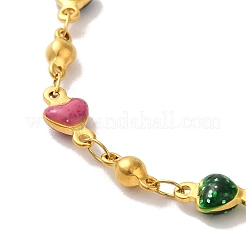 304 Edelstahl Emaille bunte Herz Link Ketten Armbänder für Frauen&nbsp;BJEW-B079-01G