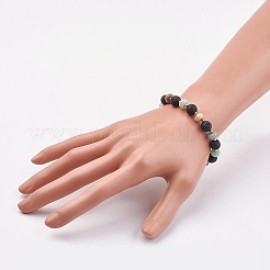 Pulsera elástica de cuentas redondas de acero inoxidable 304 con amazonita&nbsp;BJEW-FZ00002