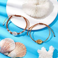2 pièce de bracelets de perles tressées en acrylique en forme de coquille&nbsp;BJEW-JB10146