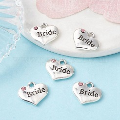 Thema Hochzeit antiken silbernen Ton tibetischen Stil Herz mit Braut Rhinestone-Charme&nbsp;TIBEP-YW0001-37A