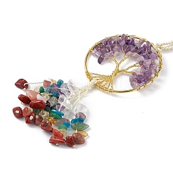 Albero della vita in ametista naturale con grandi decorazioni pendenti con nappa in scaglie di pietre preziose miste&nbsp;HJEW-H057-03G-A06