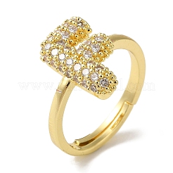 Bague réglable en laiton plaqué avec lettres micro pavées et zircones cubiques transparentes pour femmes&nbsp;KK-S391-03G-F