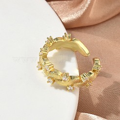 Messing Micro Pave Zirkonia Manschette offene Ringe&nbsp;RJEW-C163-10G
