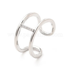 Bague de manchette ouverte avec lettre initiale en zircone cubique transparente&nbsp;RJEW-A012-01P-I