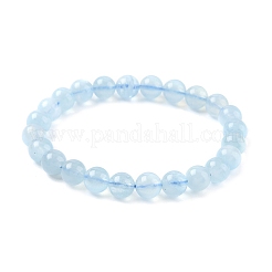 Braccialetti elastici con perline rotonde di acquamarina naturale per uomo e donna&nbsp;BJEW-U034-01C-01