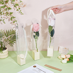 5 boîte d'emballage en plastique transparent pour fleurs simples avec plateaux en papier et poignées en ruban&nbsp;CON-WH0107-69A
